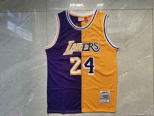 Maglia da basket Lakers 24 Kobe viola giallo impiombato