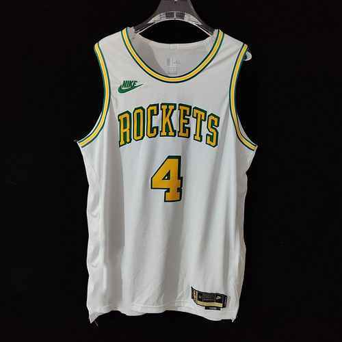 Maglia da basket AU Player Edition 23 Season Rockets Classic bianca 4 ricamo verde