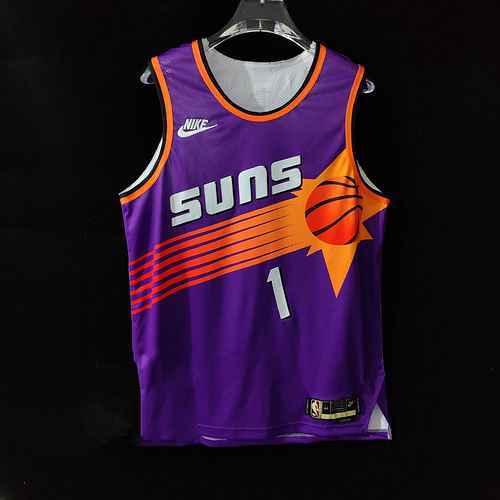 Maglia da basket viola classica AU Player Edition Sun 1 Booker ricamata