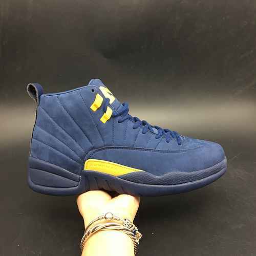 Jordan Dan 12a generazione Air Jordan 12 Michigan Blu Giallo Pelle di cervo Premium Edizione origina