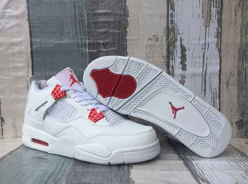 Scarpe da uomo AIR JORDAN4 bianche con fibbia rossa 4047