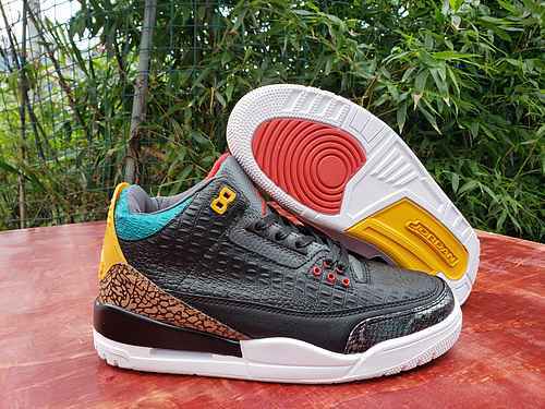 AIR JORDAN3 Scarpe Jordan Dan 3rd Generation Nero Rosso Giallo Moon Crocodile da uomo 4047