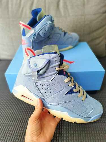 Scarpa da basket Travis Scott x Air Jordan 6 Jordan 6 North Carolina Blue 4047 inclusa mezza misura