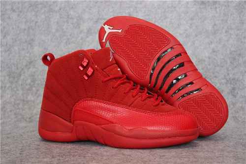 Air Jordan 12 Full Pelle di daino rossa Pelliccia inversa 3647