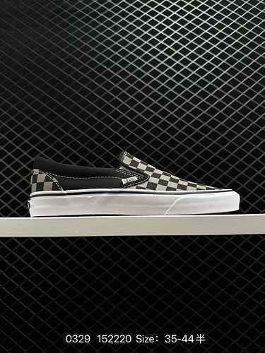 Vans/Vans Classic Slip On Original Box Authentic Sulfide Black Grey Checkerboard Canvas One Step Cas