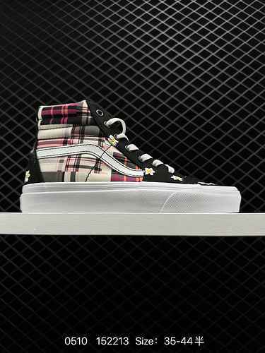 650000 Vans Authentic Plaid Embroidery Small Daisy Black Plaid Splice Low Top Casual Board Shoe VNA5