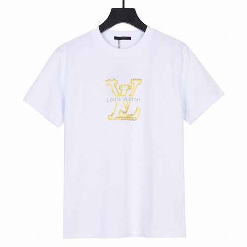 Louis VuittonLouis Vuitton 23ss Summer New Yellow Classic Logo Tshirt a maniche corte stampata in 3D