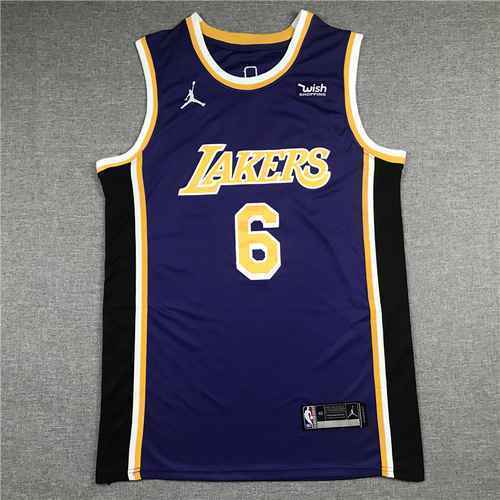 21 Nuova Stagione Jordan League Lakers No 6 James Girocollo Vintage Viola