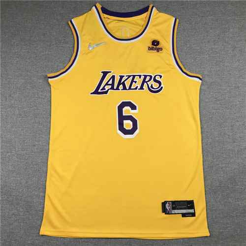 22a stagione Lakers 6 James girocollo vintage giallo 75° anniversario nuovo logo con diamante