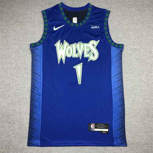 22a stagione Timberwolves 1 Edwards City Edition Blue 75th Anniversary Diamond Logo