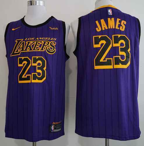 Maglia Lakers 23 James a righe viola 1718 Season City Edition