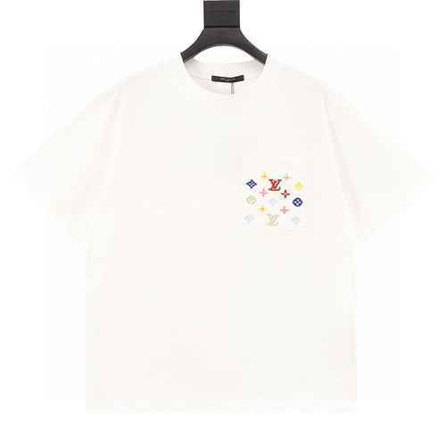 T-shirt a maniche corte con ricamo colorato con fiori antichi tascabili 1V 23ss