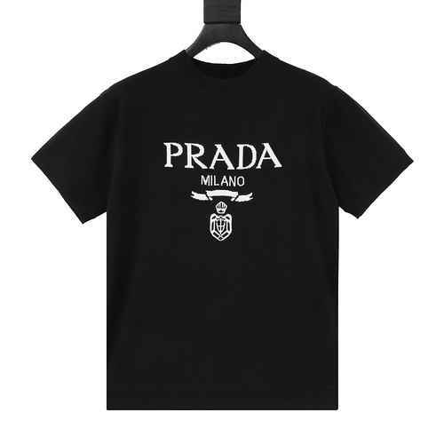 PRADATshirt a maniche corte lavorata a maglia con logo Prada Chest Letter