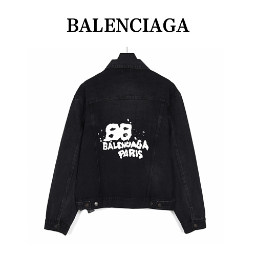 BalenciagaBalenciaga 23ss Double B Cappotto in denim con stampa graffiti dipinto a mano