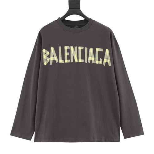 BLCG Balenciaga New Yellow Tape Traforata Stampa Manica lunga