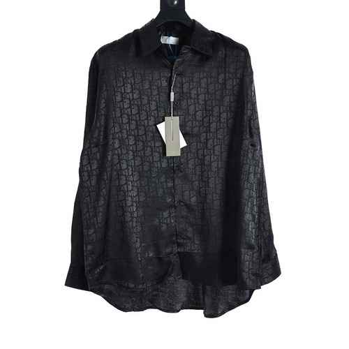 Camicia a maniche lunghe in seta con motivo jacquard scavato