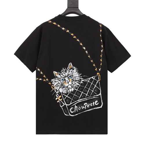 CHANELTshirt a maniche corte con borsa per gatti disegnata a mano di Chanel