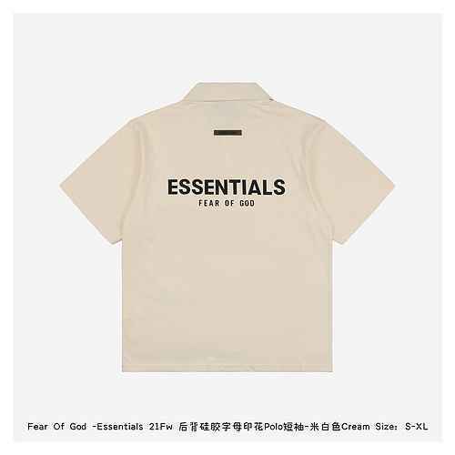 Dear God Essentials 21Fw Polo stampata con lettere in silicone a maniche corte sul retro bianco crem