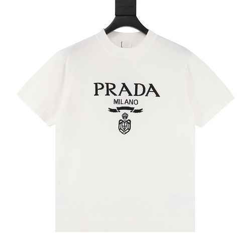 PRADATshirt a maniche corte lavorata a maglia con logo Prada Chest Letter