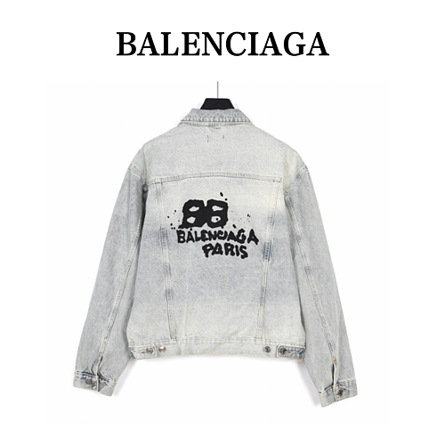 BalenciagaBalenciaga 23ss Double B Cappotto in denim con stampa graffiti dipinto a mano