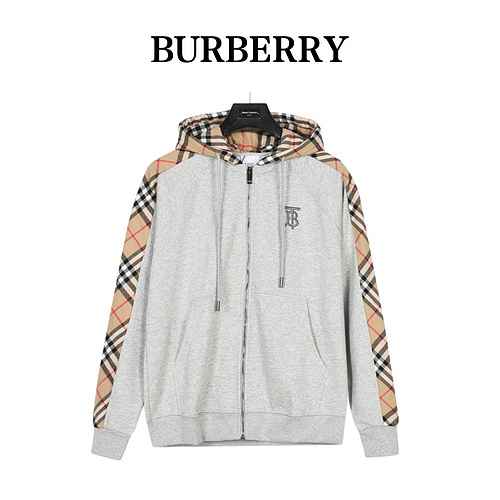 BurberryGiacca maglione con cerniera patchwork scozzese ricamato TB di Burberry