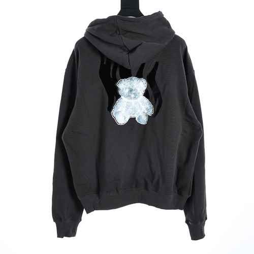 WE11DONE Maglione con cappuccio pullover in peluche sciolto con stampa Glow Little Bear