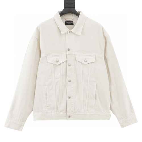 Cappotto in denim bianco sporco ricamato con lettere minuscole autunno inverno Blcg 2023