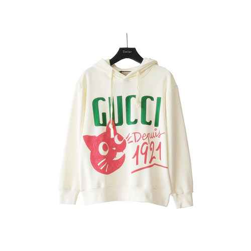 GUCCI Felpa con cappuccio con stampa gatto Gucci Classic 1921