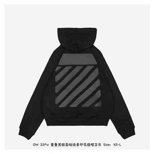 OW 23Fw Overlapping Black Glue Basic Line Printed Hoodie