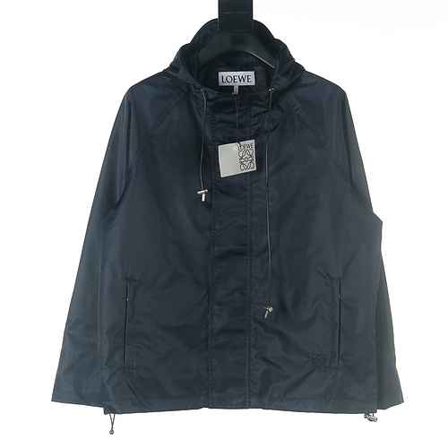 LOEWE LOE 23FW Piccola giacca parka con cappuccio in nylon ricamato blu navy