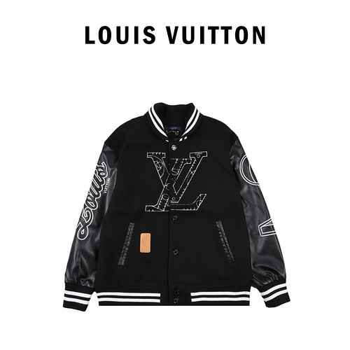 Giacca da baseball con maniche in pelle con marchio Louis Vuitton NBA Co