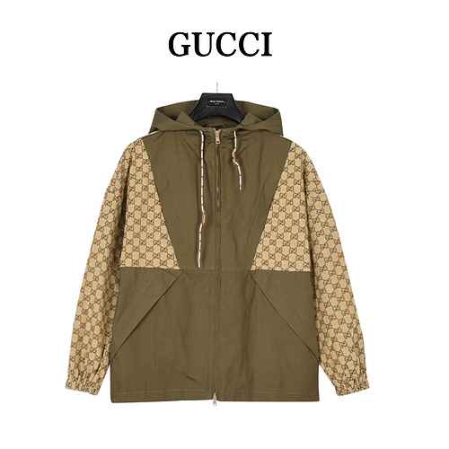 GucciGiacca da lavoro con cappuccio e cerniera in tela di cotone Gucci 23Fw GG