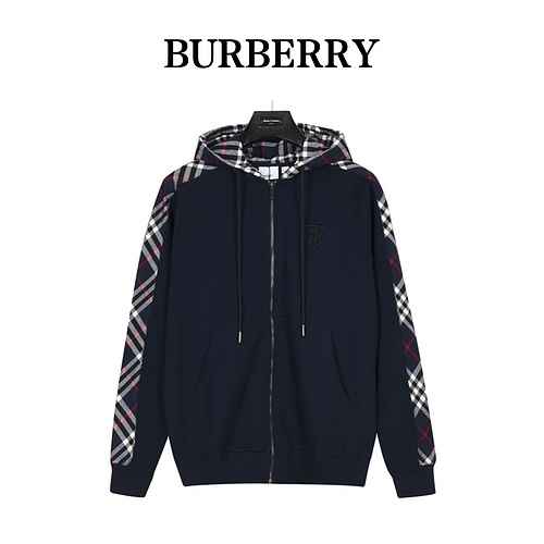 BurberryGiacca maglione con cerniera patchwork scozzese ricamato TB di Burberry