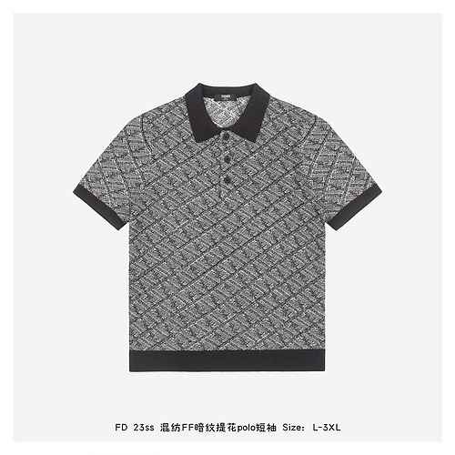 Polo FD 23ss in misto FF jacquard scuro a maniche corte