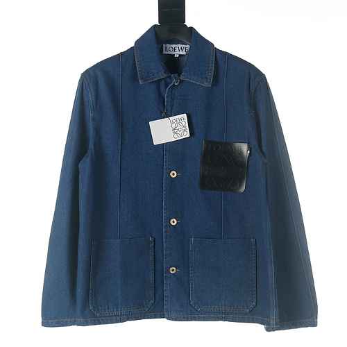 LOEWE LOE 23FW Cappotto da lavoro in denim con tasca in pelle