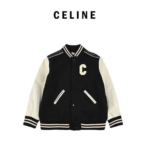 CelineGiacca da baseball con manica in pelle ricamata con asciugamano Celine 22FW Big C