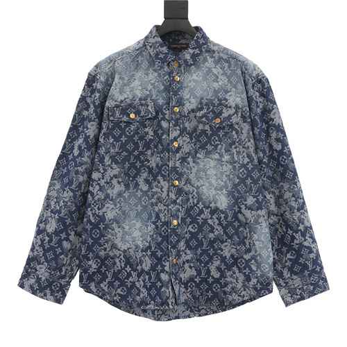 Giacca in denim jacquard con stampa intera e inchiostro tinto in cravatta 1V