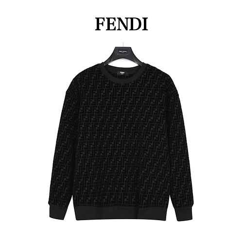 FendiFendi 23FW AOP Maglione girocollo floccato con doppia F con stampa scura