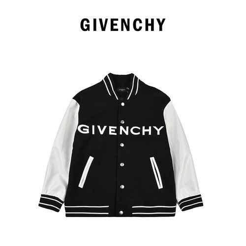 GivenchyGivenchy bomber in lana con pannello sulle maniche in pelle con lettere ricamate classiche