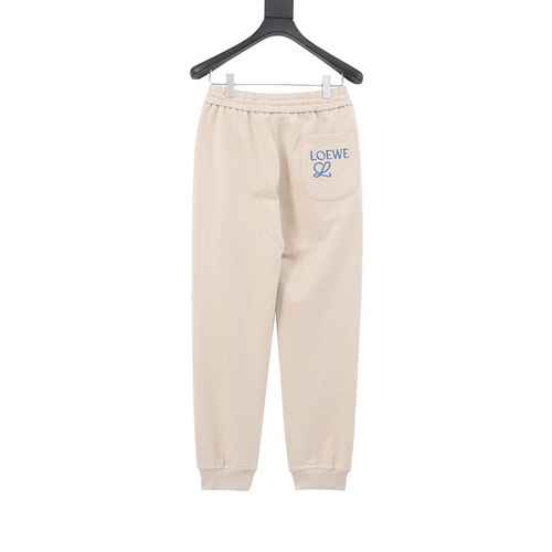 LOEWELuo Yiwei Pantaloni casual in cotone ricamato con logo a contrasto con tasca posteriore