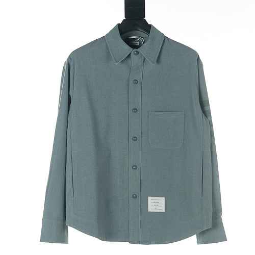 Giacca camicia a maniche lunghe in flanella blu fumo Thom Browne TB 23SS 4Bar