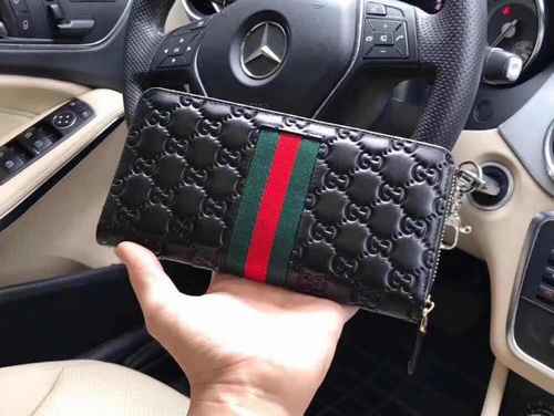 GUCCI Portafoglio da uomo con clip lungo dedicato realizzato in pelle bovina originale importata Bor