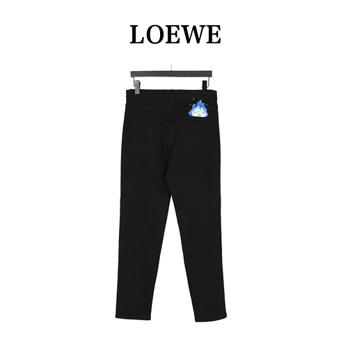 Jeans LOE WELuo Yiwei con logo ricamato con fiamma posteriore