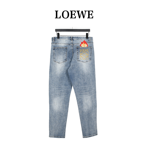 Jeans LOE WELuo Yiwei con logo ricamato con fiamma posteriore