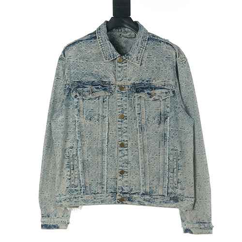 Cappotto in denim con lavaggio con nappe a fiori vecchi LV 23Fw