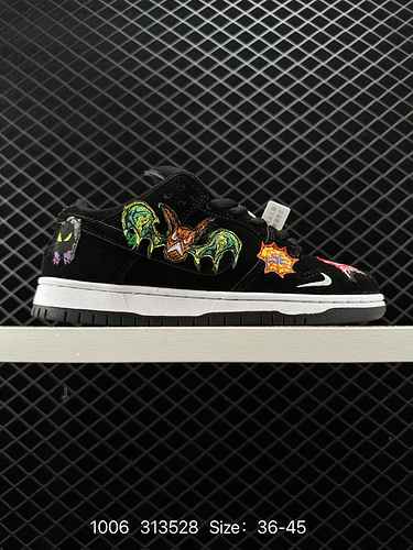 4 Neckface x Nike SB Dunk Low Black Halloween Questa scarpa è decorata con vari mostri e mostri in s