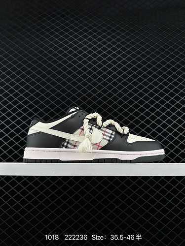 8 Nike SB Dunk Low Plaid in bianco e nero Lacci in corda di canapa decostruiti Materiale originale d