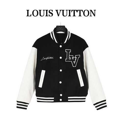 Cappotto da giacca da baseball con maniche in pelle divisa LV Louis Vuitton 23Fw