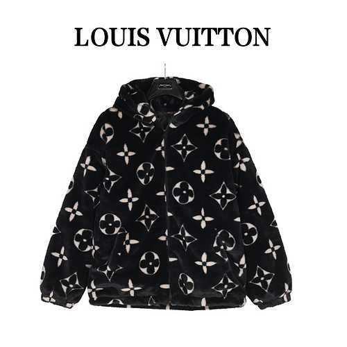 Cappotto con cappuccio in pelliccia di coniglio con logo all-over di LV Louis Vuitton