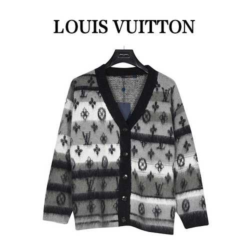 Cardigan in mohair a righe sfumate con fiori antichi 23Fw di LV Louis Vuitton